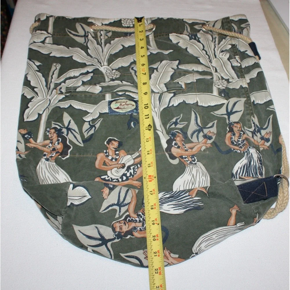 Tommy Bahama drawstring sling bucket backpack green Hawaiian hula girls tropical